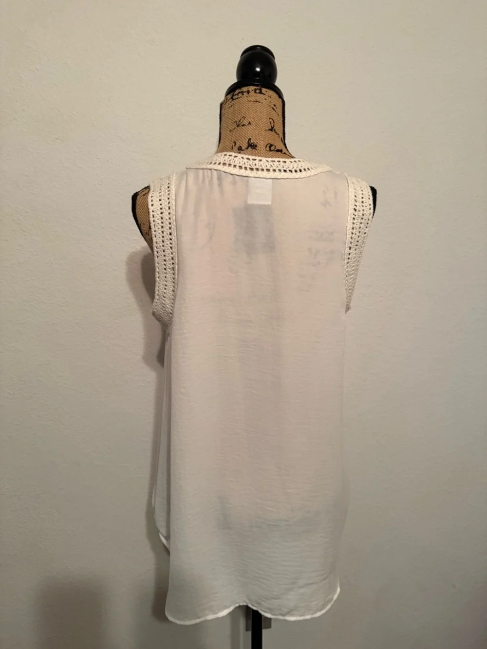 CAbi Marissa White Sheer Sleeveless top with crochet trim medium - Picture 5 of 11